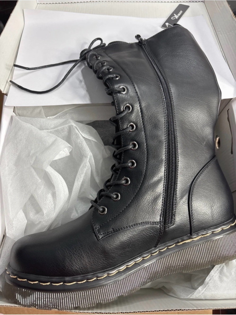 Women’s Lace-Up Combat Boots Platform Mid-Calf Boots Side Zipper